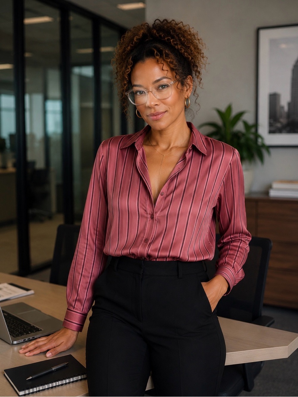 Express Portofino Striped Button-Up Blouse